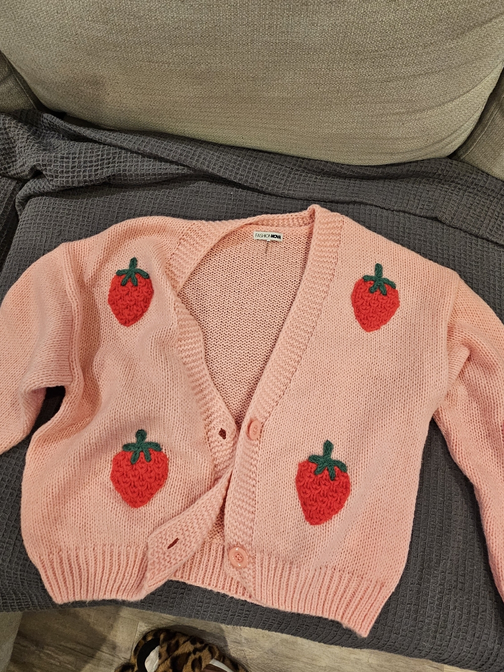 Fashion Nova Pink Strawberry Knit Cardigan Sweater 🍓